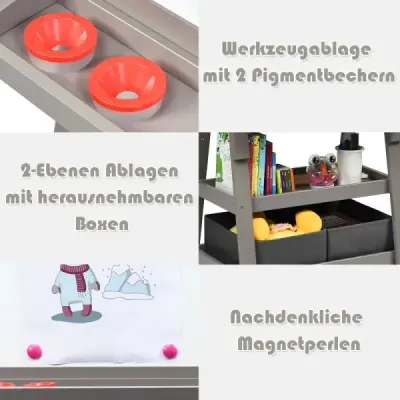 Dětský stojan 3 v 1 Dětská tabule Oboustranná tabule a tabule a papír na kreslení pro batolata šedý