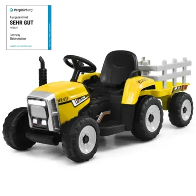 12 V dětský traktor s přívěsem Elektrické autíčko na baterie žluté