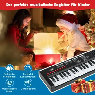 Dětské piano, 37 kláves, přenosné elektrické piano s 8 rytmy, 8 zvuky a 22 demy, černé
