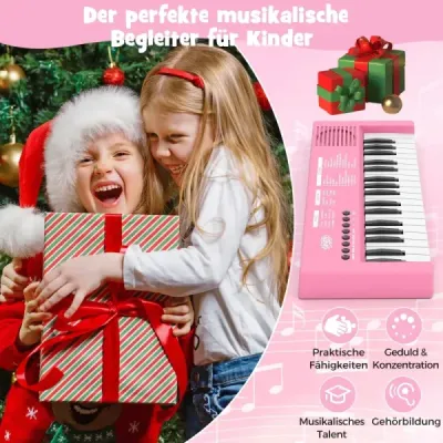Dětské klavírní klaviatury, 37 kláves, přenosné elektrické piano s 8 rytmy, 8 zvuky a 22 demy, růžové
