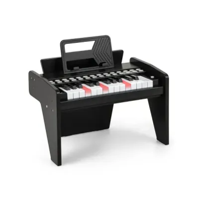 Dětské mini digitální piano s 25 klávesami, dřevěná hračka s nastavitelnou rychlostí, černá