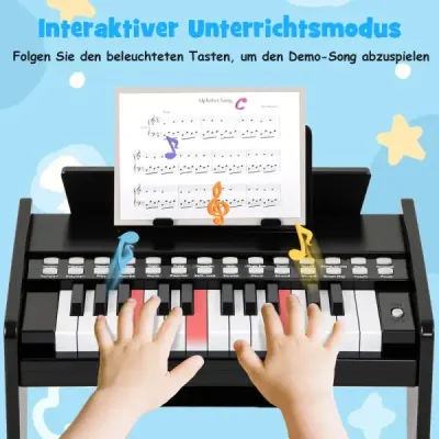 Dětské mini digitální piano s 25 klávesami, dřevěná hračka s nastavitelnou rychlostí, černá