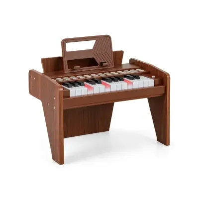 Dětské mini digitální piano s 25 klávesami, dřevěná hračka s nastavitelnou rychlostí, hnědá