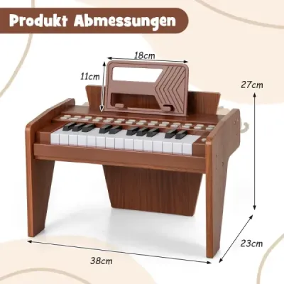 Dětské mini digitální piano s 25 klávesami, dřevěná hračka s nastavitelnou rychlostí, hnědá