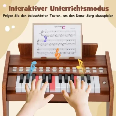 Dětské mini digitální piano s 25 klávesami, dřevěná hračka s nastavitelnou rychlostí, hnědá