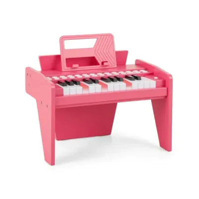 Dětské mini digitální piano s 25 klávesami, dřevěná hračka s nastavitelnou rychlostí, růžová