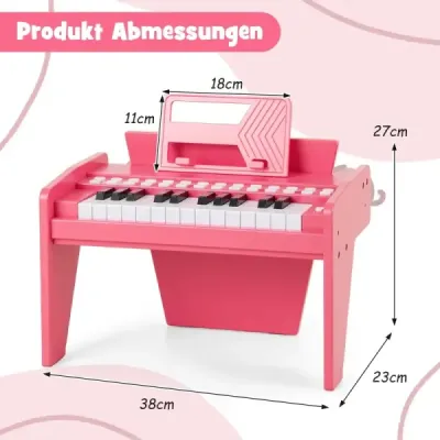 Dětské mini digitální piano s 25 klávesami, dřevěná hračka s nastavitelnou rychlostí, růžová