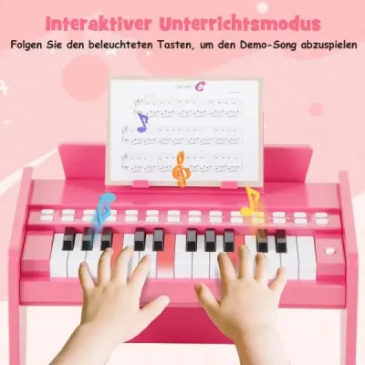 Dětské mini digitální piano s 25 klávesami, dřevěná hračka s nastavitelnou rychlostí, růžová