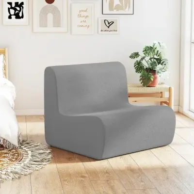 Sedací vak, pohodlná podlahová pohovka s měkkým sametem a ergonomickou oporou, pohodlné křeslo pro čtení pro jednoho, šedá