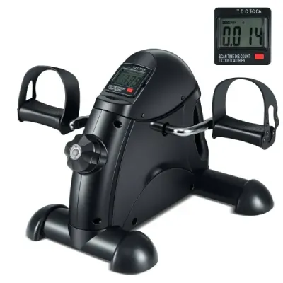 Mini pedálový trenažér s LCD displejem, přenosný domácí trenažér pro trénink paží a nohou, černý