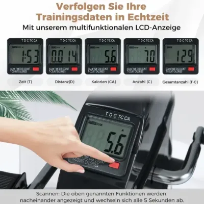 Mini pedálový trenažér s LCD displejem, přenosný domácí trenažér pro trénink paží a nohou, černý