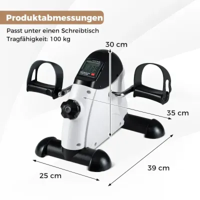 Mini pedálový trenažér s LCD displejem, přenosný domácí trenažér pro trénink paží a nohou, bílý
