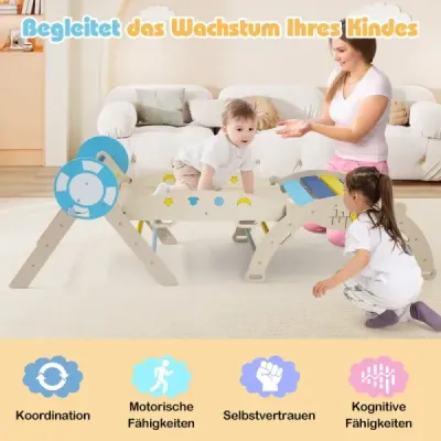 3dílná sada prolézačky se skluzavkou, lezeckým obloukem a sadou stavebnic skládací lezecký trojúhelník, modrá