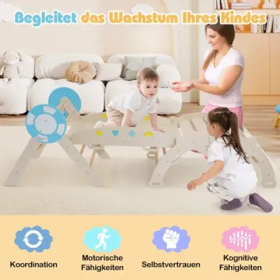 3dílná sada prolézačky se skluzavkou, lezeckým obloukem a sadou stavebnic skládací lezecký trojúhelník, přírodní povrchová úprava