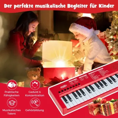 Dětské klavírní klaviatury, 37 kláves, přenosné elektrické piano s 8 rytmy, 8 zvuky a 22 demy, červené