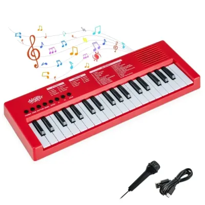Dětské klavírní klaviatury, 37 kláves, přenosné elektrické piano s 8 rytmy, 8 zvuky a 22 demy, červené