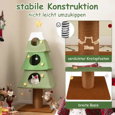 Velký vánoční stromek pro kočky, 162 cm, roztomilá věž pro kočky, zelená