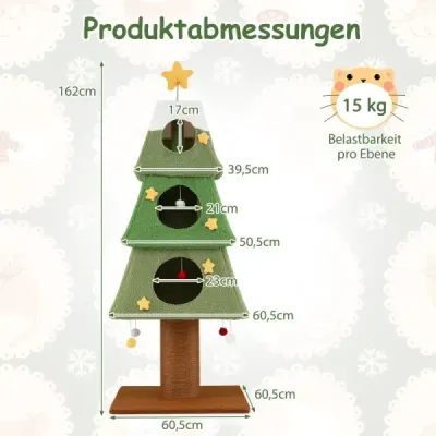 Velký vánoční stromek pro kočky, 162 cm, roztomilá věž pro kočky, zelená