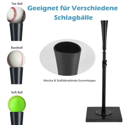 Stojan na odpaly, baseballový stojan s nastavitelnou výškou 63,5–91,5 cm, přenosný, se stabilní základnou, černý