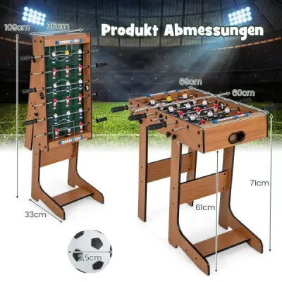 Stolní fotbal Prostorově úsporný fotbalový stůl s robustní rukojetí 33 x 36 x 109 cm přírodní