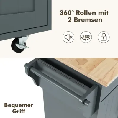 Kuchyňský vozík na kolečkách se zásuvkami, servírovací vozík, kuchyňský vozík, boční vozík, šedý