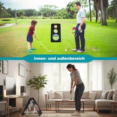 Oboustranná golfová síť na odpalování s 5 otvory na terče, trojúhelníkovou strukturou a oxfordskou tkaninou.
