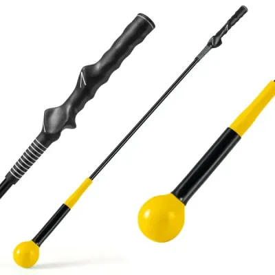Golfová tréninková pomůcka 100 cm se zátěžovou hlavou pro rytmus úchopu flexibilitu rovnováhu žlutá