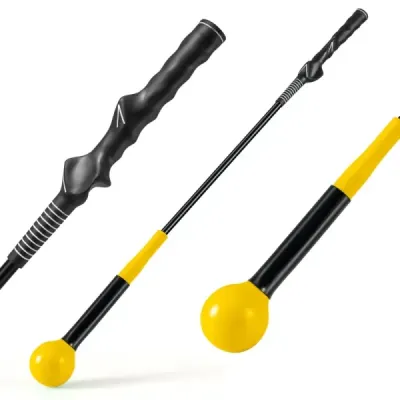 Golfová tréninková pomůcka 80 cm se zátěžovou hlavou pro rytmus úchopu flexibilitu rovnováhu žlutá