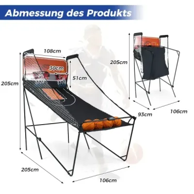 Skládací arkádový basketbalový koš pro děti s 8 vzrušujícími herními režimy elektronický bodovací systém
