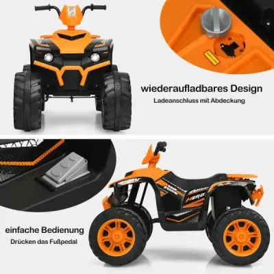 12V elektrická dětská čtyřkolka se světlometem Mini elektrická čtyřkolka s hudbou a klaksonem Dětské auto oranžové