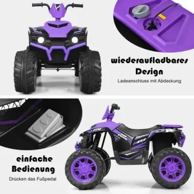 12V elektrická dětská čtyřkolka se světlometem Mini elektrická čtyřkolka s hudbou a klaksonem Fialová barva
