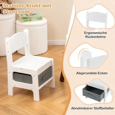 Dětský stojan s židlí, výškově nastavitelná dětská tabule s tabulí a bílou tabulí, šedá