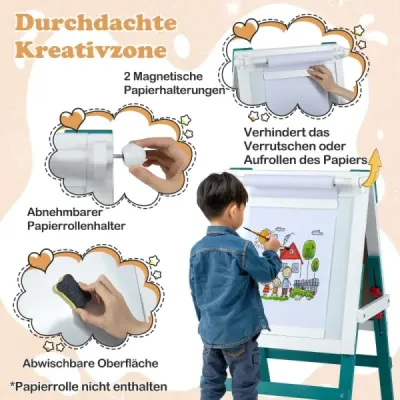 Dětský stojan se židlí Výškově nastavitelná dětská tabule s křídovou tabulí a bílou tabulí zelená