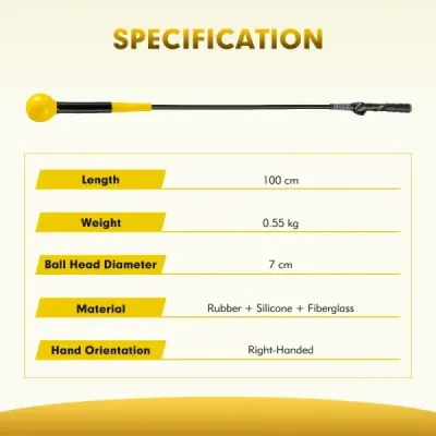 Golfová tréninková pomůcka 100 cm se zátěžovou hlavou pro rytmus úchopu flexibilitu rovnováhu žlutá