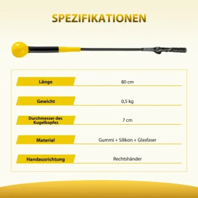 Golfová tréninková pomůcka 80 cm se zátěžovou hlavou pro rytmus úchopu flexibilitu rovnováhu žlutá
