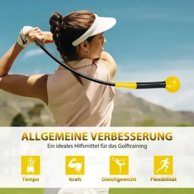 Golfová tréninková pomůcka 80 cm se zátěžovou hlavou pro rytmus úchopu flexibilitu rovnováhu žlutá