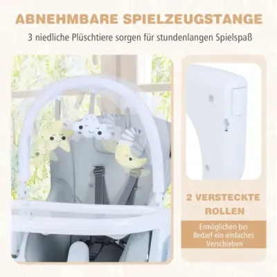 Vysoká židle dětská skládací přenosná vysoká židle výškově nastavitelná s nastavitelným sedákem opěrkou nohou světle šedá