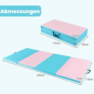 240 x 120 x 5 cm měkká podložka na podlahu gymnastická podložka skládací podložka na jógu se suchým zipem  modrá + růžová