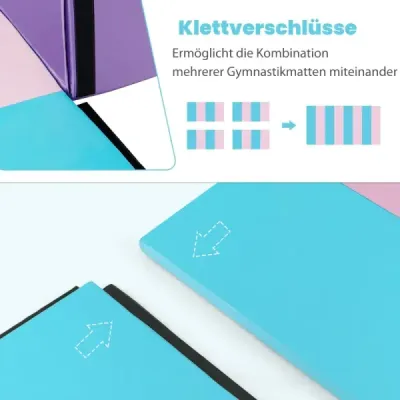 240 x 120 x 5 cm měkká podložka na podlahu gymnastická podložka skládací podložka na jógu se suchým zipem  modrá + růžová