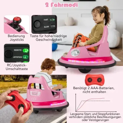 Dětské elektrické odrážedlo na baterie 12V s dálkovým ovládáním a dvojitými joysticky 360° rotace Růžová barva