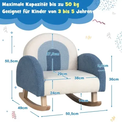 Dětské houpací křeslo plyšové plyšové křeslo s houpacími nohama z topolového dřeva modré barvy