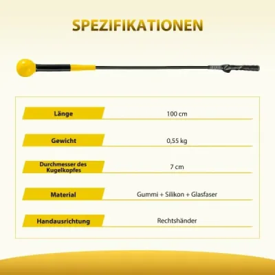 Golfová tréninková pomůcka 100 cm se zátěžovou hlavou pro rytmus úchopu flexibilitu rovnováhu žlutá