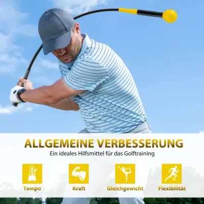 Golfová tréninková pomůcka 100 cm se zátěžovou hlavou pro rytmus úchopu flexibilitu rovnováhu žlutá