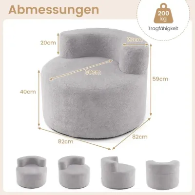 Jednolůžková pohovka ve tvaru měsíce s výplní z měkkého plyšového rouna a zakřiveným opěradlem křesla beanbag šedá