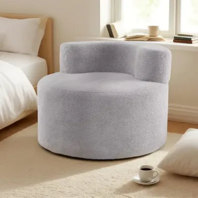Jednolůžková pohovka ve tvaru měsíce s výplní z měkkého plyšového rouna a zakřiveným opěradlem křesla beanbag šedá