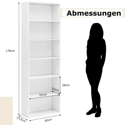 178 cm knihovna se 2 sadami proti naklonění Volně stojící vitrína Bílá