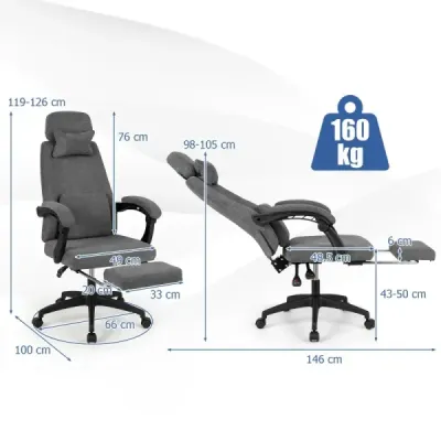 Ergonomická kancelářská židle s výsuvnou podnožkou a nastavitelným opěradlem