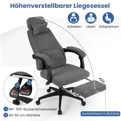 Ergonomická kancelářská židle s výsuvnou podnožkou a nastavitelným opěradlem