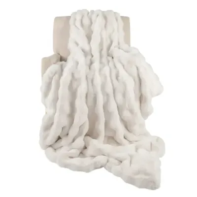 Luxusní deka z umělé kožešiny Fluffy Plush Rabbit Fur Bubble Blanket Beige 153 x 203 cm