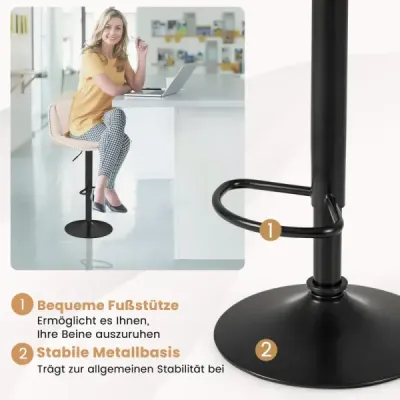 Sada 2 otočných barových židlí s nastavitelnou výškou a čalouněným sedákem Barová židle Kuchyňská židle béžová